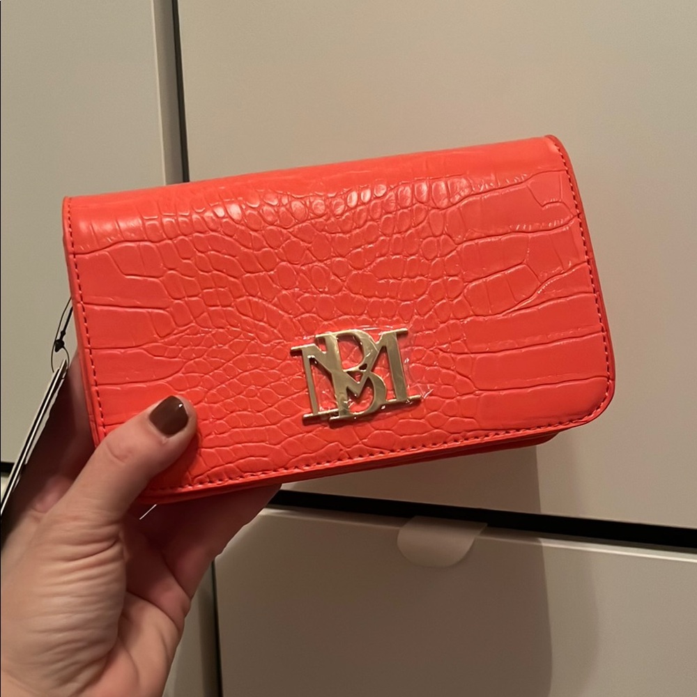 Bold Orange Croc-Embossed Clutch